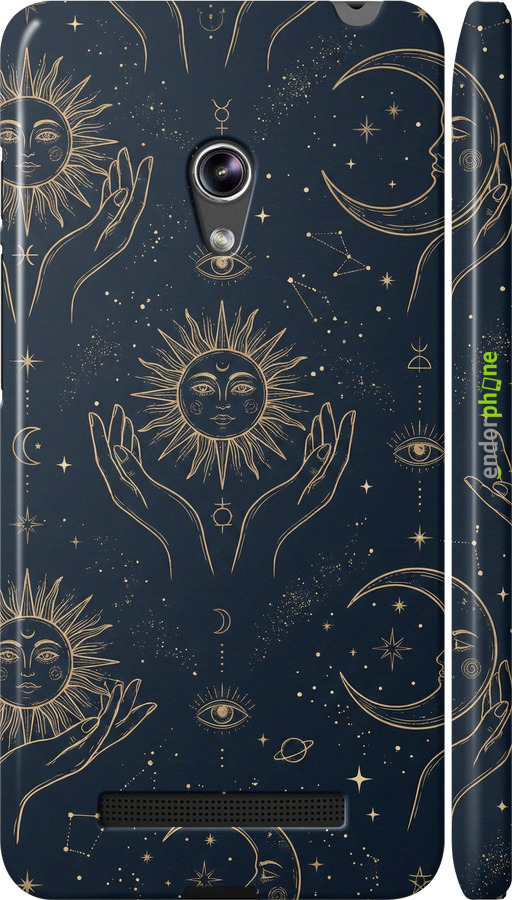 3D пластиковый матовый чехол Celestial Harmony: Sun & Moon Gold Mystic Pattern для Asus Zenfone 5 - 6778m-81 изображение 