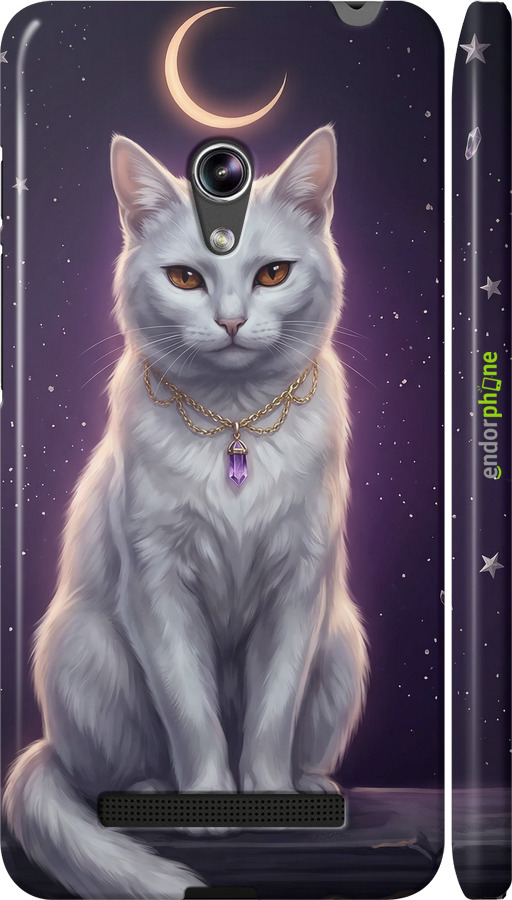 3D пластиковый глянцевый чехол Mystic White Cat Gothic Dark Purple Gold для Asus Zenfone 5 - 6805c-81 изображение 