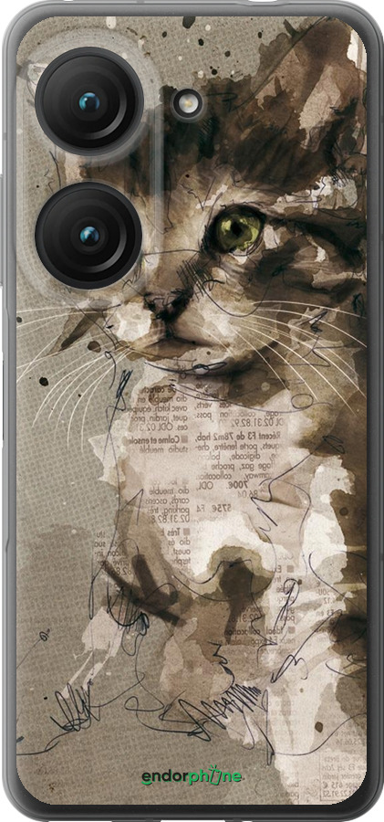 Силиконовый чехол Котёнок из пятен и линий для Asus Zenfone 9 - 119u-2842 изображение 