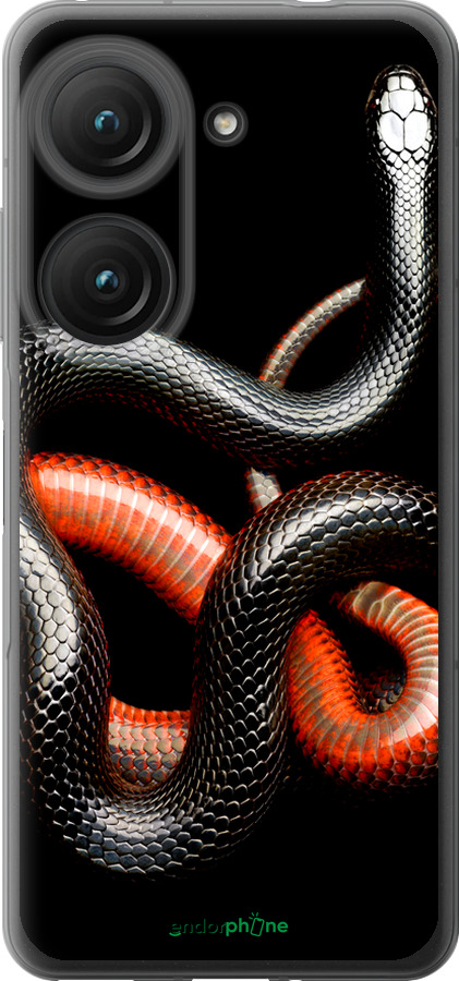 Силиконовый чехол Красно-черная змея на черном фоне для Asus Zenfone 9 - 4063u-2842 изображение 