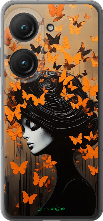 Силиконовый чехол Чехол для телефона Девушка с оранжевыми бабочками для Asus Zenfone 9 - 5940u-2842 изображение 