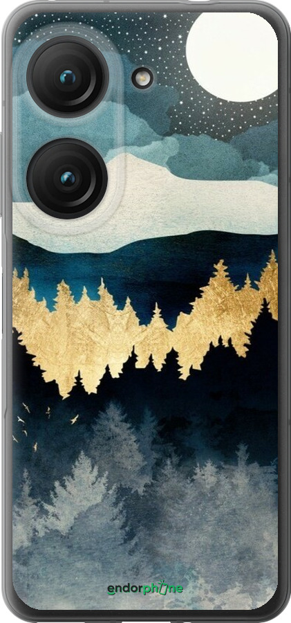 Силиконовый чехол Ночной пейзаж с лесом и горами для Asus Zenfone 9 - 6493u-2842 изображение 