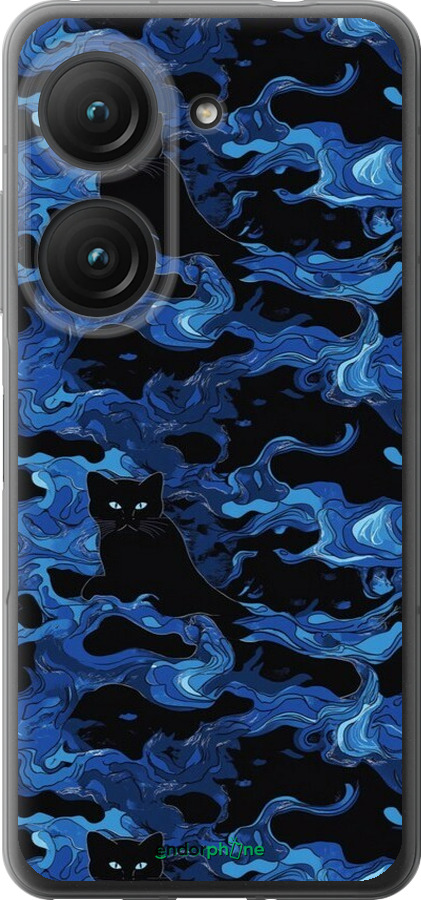 Силіконовий чехол Візерунок чорних котів на блакитному фоні для Asus Zenfone 9 - 6525u-2842 изображение 