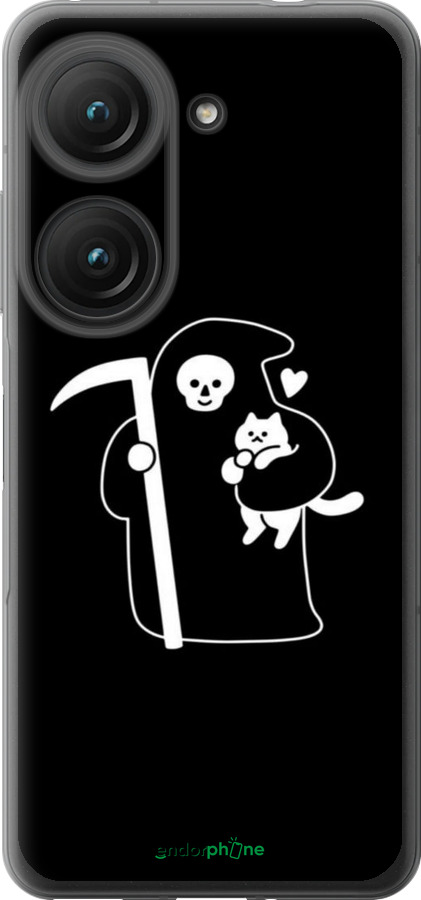 Силиконовый чехол Минималистичный арт: смерть и кошка для Asus Zenfone 9 - 6529u-2842 изображение 