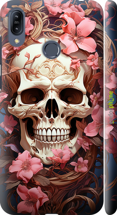 3D пластиковый матовый чехол Череп в розовых цветах для Asus Zenfone Max M2 ZB633KL - 5965m-1629 изображение 
