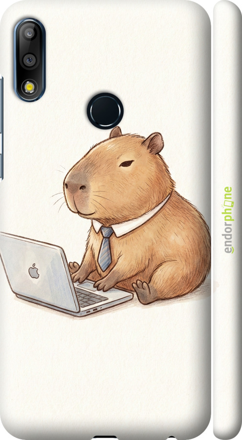 3D пластиковий матовий чехол Funny Capybara CEO Working для Asus Zenfone Max Pro M2 ZB631KL - 6777m-1641 изображение 