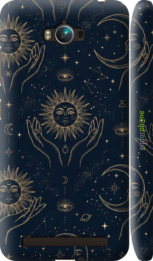 3D пластиковый матовый чехол Celestial Harmony: Sun & Moon Gold Mystic Pattern для Asus ZenFone Max ZC550KL - 6778m-271 изображение 