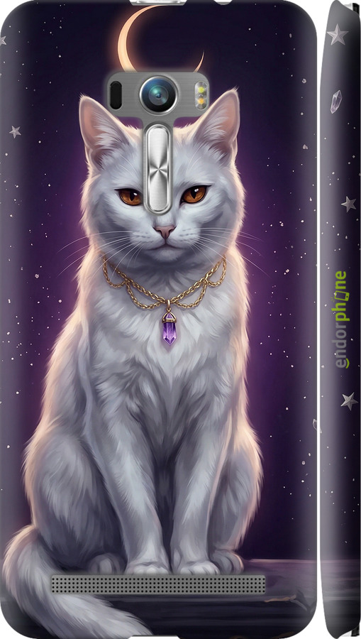 3D пластиковый матовый чехол Mystic White Cat Gothic Dark Purple Gold для Asus ZenFone Selfie ZD551KL - 6805m-116 изображение 