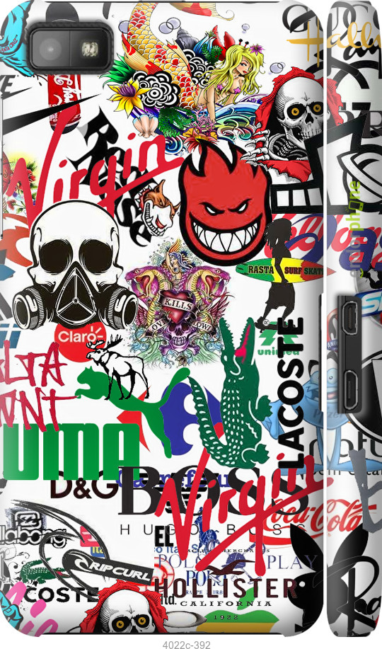 3D пластиковый глянцевый чехол Many different logos для Blackberry Z10 - 4022c-392 изображение 