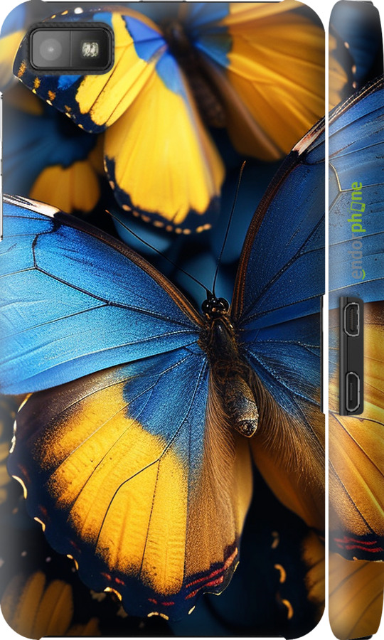 3D пластиковый глянцевый чехол Желто-голубые бабочки для Blackberry Z10 - 6046c-392 изображение 