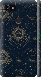3D пластиковый матовый чехол Celestial Harmony: Sun & Moon Gold Mystic Pattern для Google PixeL 2 XL - 6778m-1643 изображение 