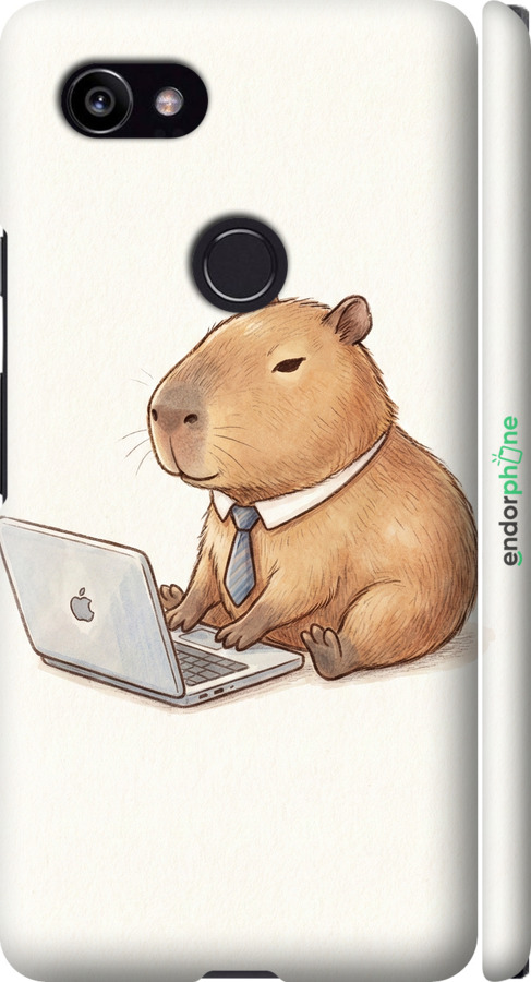 3D пластиковый матовый чехол Funny Capybara CEO Working для Google PixeL 2 XL - 6777m-1643 изображение 