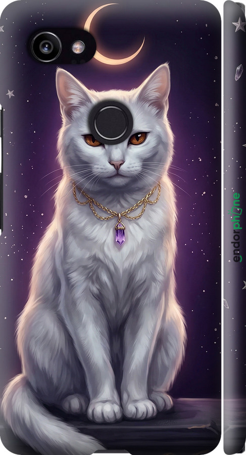 3D пластиковый матовый чехол Mystic White Cat Gothic Dark Purple Gold для Google PixeL 2 XL - 6805m-1643 изображение 
