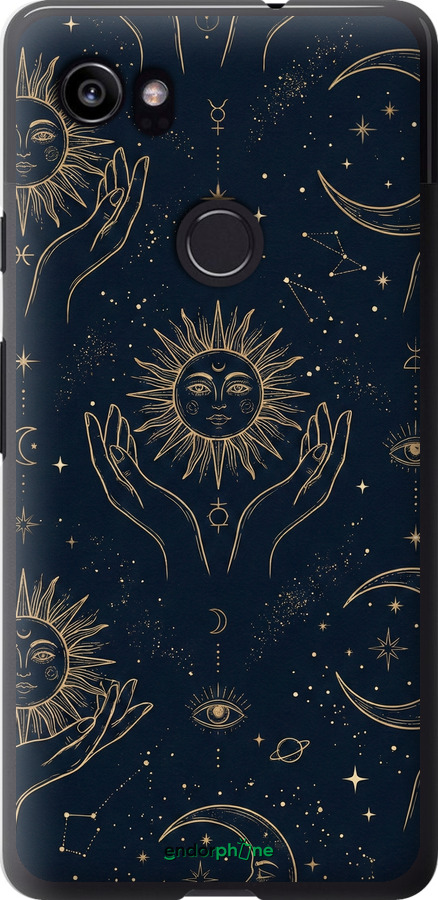 2D пластиковий чехол Celestial Harmony: Sun & Moon Gold Mystic Pattern для Google PixeL 2 XL - 6778t-1643 изображение 