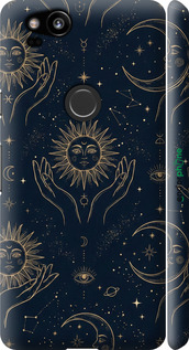 3D пластиковый матовый чехол Celestial Harmony: Sun & Moon Gold Mystic Pattern для Google Pixel 2 - 6778m-1075 изображение 