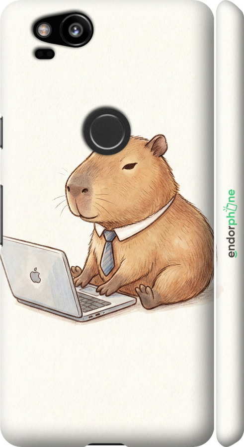 3D пластиковый матовый чехол Funny Capybara CEO Working для Google Pixel 2 - 6777m-1075 изображение 