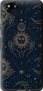 2D пластиковый чехол Celestial Harmony: Sun & Moon Gold Mystic Pattern для Google Pixel 2 - 6778t-1075 изображение 