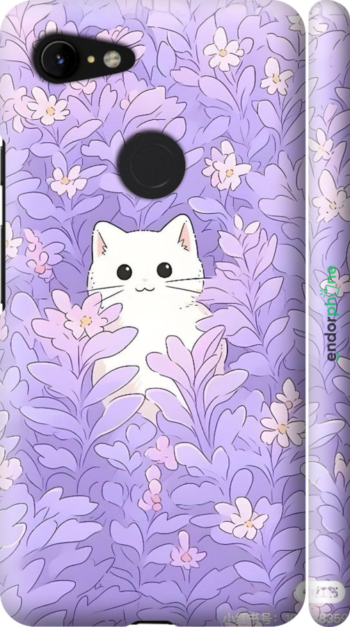 3D пластиковий матовий чехол Котик в цветах для Google Pixel 3 XL - 6390m-1523 изображение 
