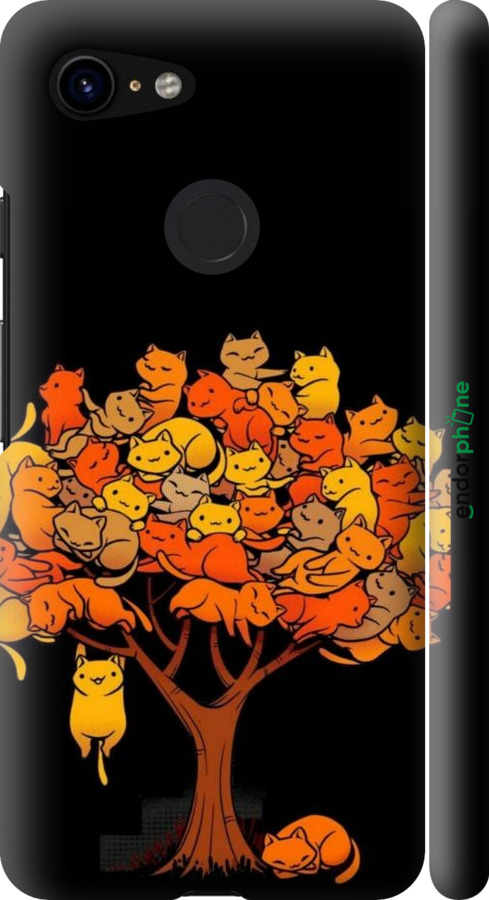 3D пластиковий матовий чехол Дерево та котики для Google Pixel 3 - 6516m-1528 изображение 