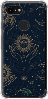 Силикон с усиленными углами чехол 'Celestial Harmony: Sun & Moon Gold Mystic Pattern' для Google Pixel 3 изображение 5