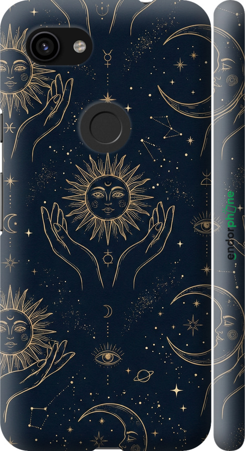 3D пластиковый матовый чехол Celestial Harmony: Sun & Moon Gold Mystic Pattern для Google Pixel 3a - 6778m-1700 изображение 