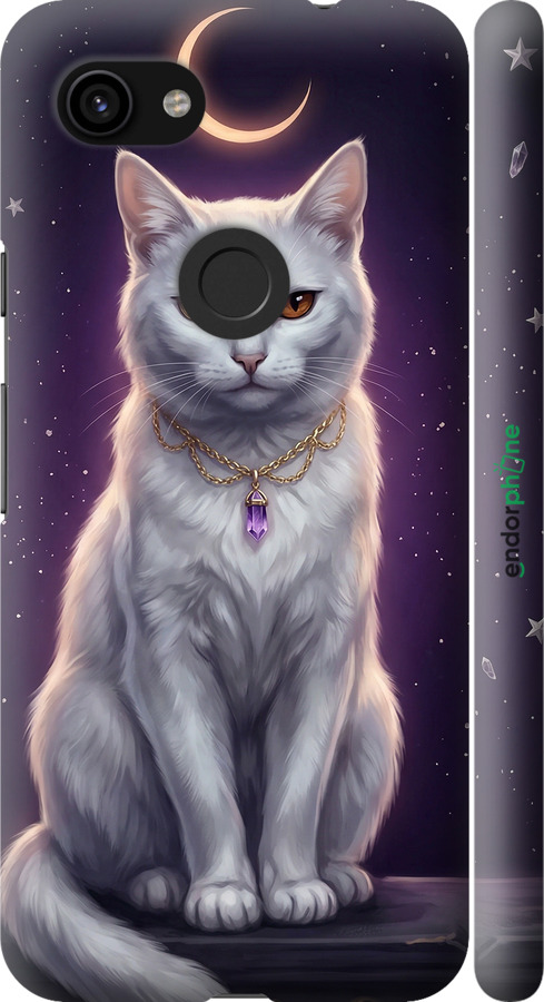 3D пластиковий матовий чехол Mystic White Cat Gothic Dark Purple Gold для Google Pixel 3a - 6805m-1700 изображение 