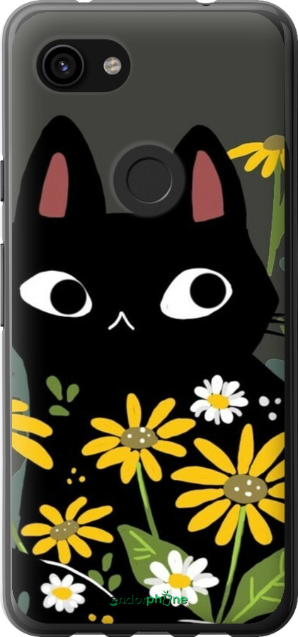 2D пластиковый чехол Черный кот с цветами для Google Pixel 3a - 6448t-1700 изображение 