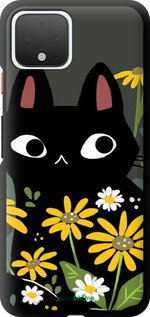 TPU чехол Черный кот с цветами для Google Pixel 4 - 6448b-1755 изображение 