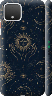 3D пластиковый матовый чехол Celestial Harmony: Sun & Moon Gold Mystic Pattern для Google Pixel 4 - 6778m-1755 изображение 