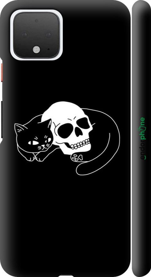3D пластиковий матовий чехол Із зображенням кота та черепа для Google Pixel 4 - 6491m-1755 изображение 