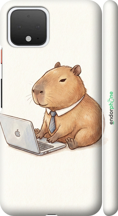 3D пластиковий матовий чехол Funny Capybara CEO Working для Google Pixel 4 - 6777m-1755 изображение 