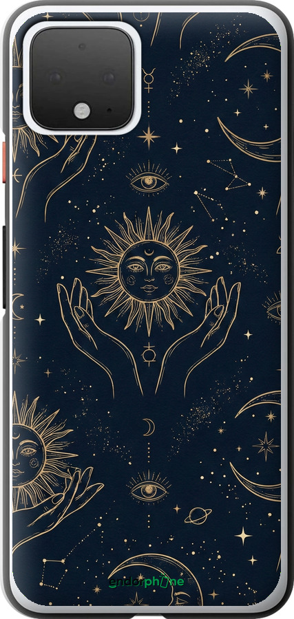 2D пластиковый чехол Celestial Harmony: Sun & Moon Gold Mystic Pattern для Google Pixel 4 - 6778t-1755 изображение 