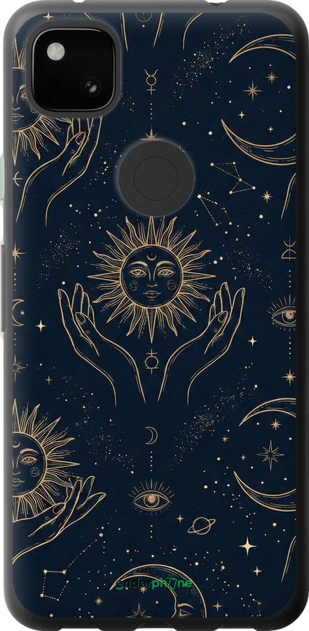 Силиконовый чехол Celestial Harmony: Sun & Moon Gold Mystic Pattern для Google Pixel 4A - 6778u-1935 изображение 