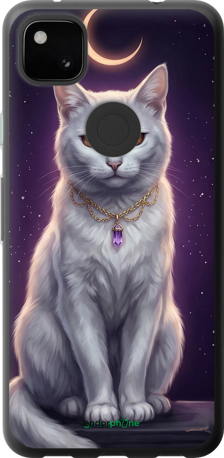 Силиконовый чехол Mystic White Cat Gothic Dark Purple Gold для Google Pixel 4A - 6805u-1935 изображение 