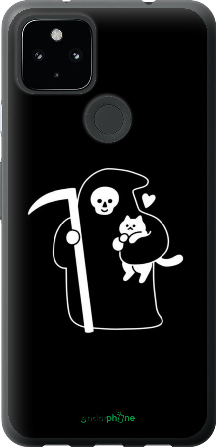 Силиконовый чехол Минималистичный арт: смерть и кошка для Google Pixel 5 XL - 6529u-2033 изображение 