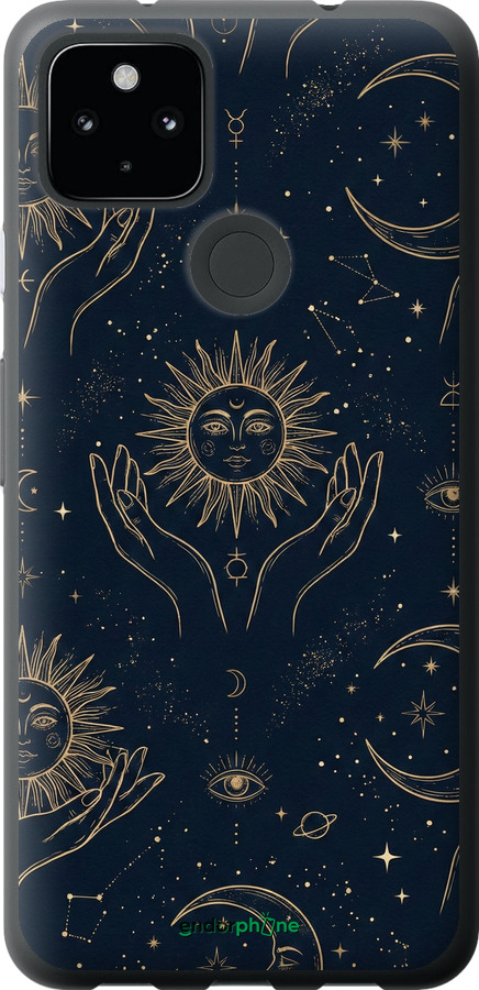 Силиконовый чехол Celestial Harmony: Sun & Moon Gold Mystic Pattern для Google Pixel 4A 5G - 6778u-2867 изображение 