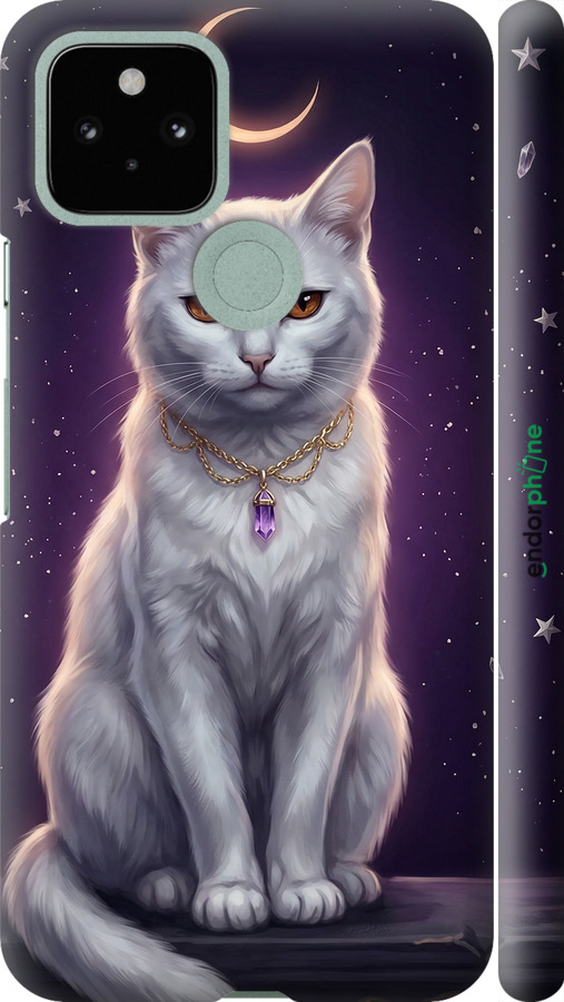 3D пластиковий матовий чехол Mystic White Cat Gothic Dark Purple Gold для Google Pixel 5 - 6805m-2044 изображение 