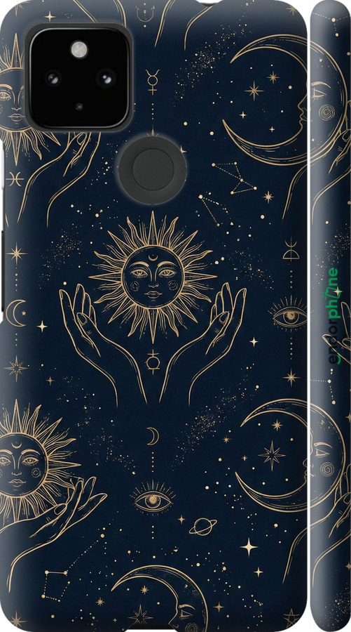 3D пластиковый матовый чехол Celestial Harmony: Sun & Moon Gold Mystic Pattern для Google Pixel 5A - 6778m-2286 изображение 