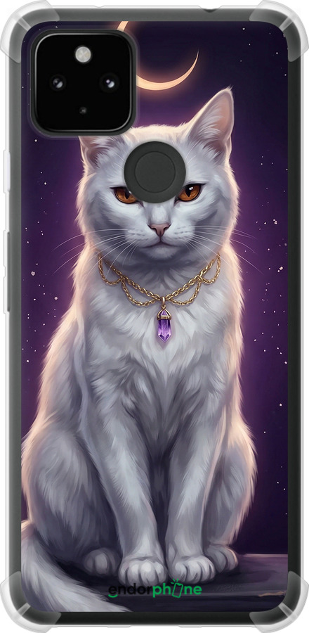 Силикон с усиленными углами чехол Mystic White Cat Gothic Dark Purple Gold для Google Pixel 5A - 6805sp-2286 изображение 