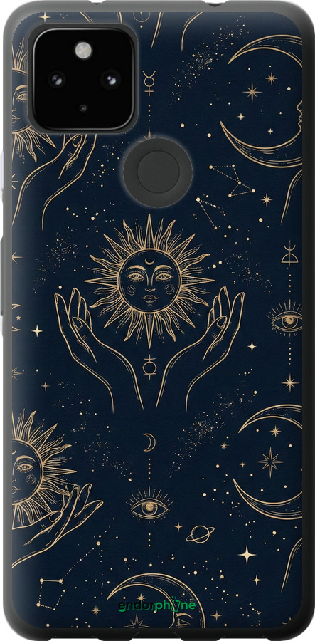 Силиконовый чехол Celestial Harmony: Sun & Moon Gold Mystic Pattern для Google Pixel 5A - 6778u-2286 изображение 