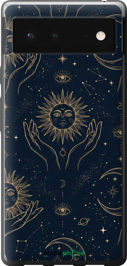 Силиконовый чехол Celestial Harmony: Sun & Moon Gold Mystic Pattern для Google Pixel 6 - 6778u-2364 изображение 