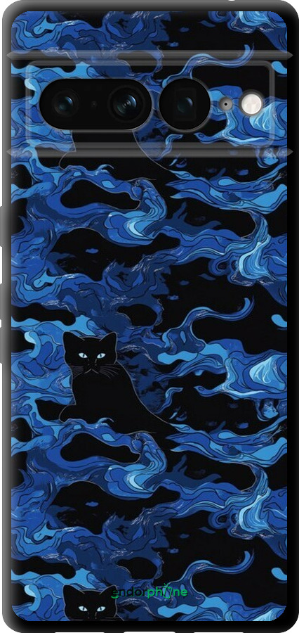 TPU чехол Візерунок чорних котів на блакитному фоні для Google Pixel 7 Pro - 6525b-3031 изображение 