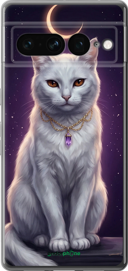 Силиконовый чехол Mystic White Cat Gothic Dark Purple Gold для Google Pixel 7 Pro - 6805u-3031 изображение 