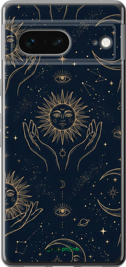 Силиконовый чехол Celestial Harmony: Sun & Moon Gold Mystic Pattern для Google Pixel 7 - 6778u-2839 изображение 
