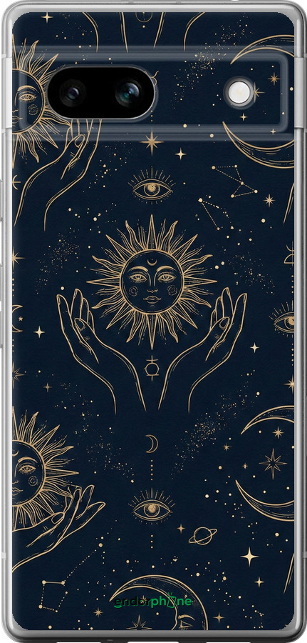 Силіконовий чехол Celestial Harmony: Sun & Moon Gold Mystic Pattern для Google Pixel 7a - 6778u-3048 изображение 