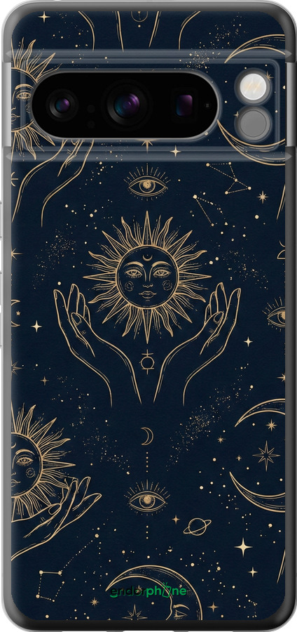 Силиконовый чехол Celestial Harmony: Sun & Moon Gold Mystic Pattern для Google Pixel 8 Pro - 6778u-3101 изображение 