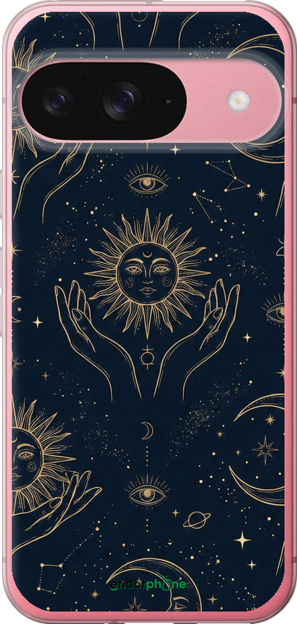Силиконовый чехол Celestial Harmony: Sun & Moon Gold Mystic Pattern для Google Pixel 9 5G - 6778u-3643 изображение 