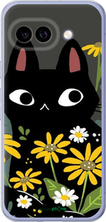 Силиконовый чехол Черный кот с цветами для Google Pixel 9A - 6448u-3899 изображение 