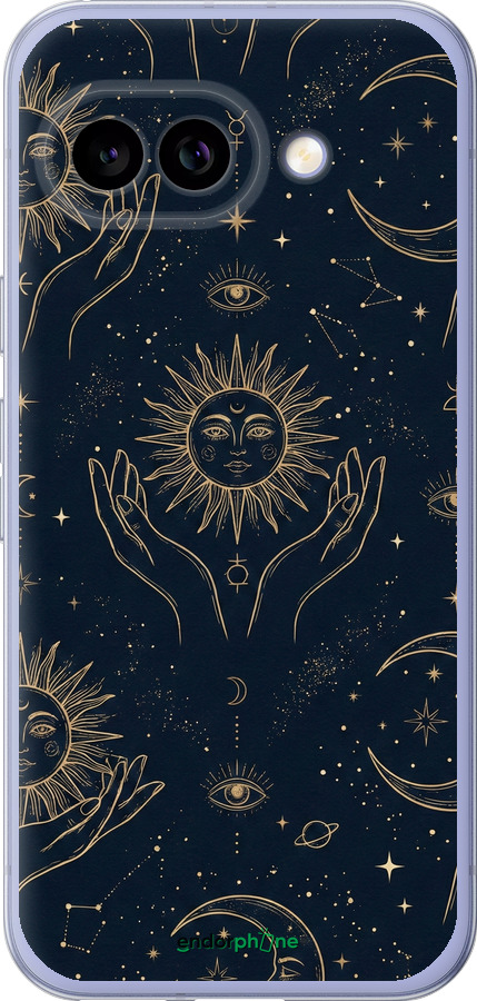 Силиконовый чехол Celestial Harmony: Sun & Moon Gold Mystic Pattern для Google Pixel 9A - 6778u-3899 изображение 