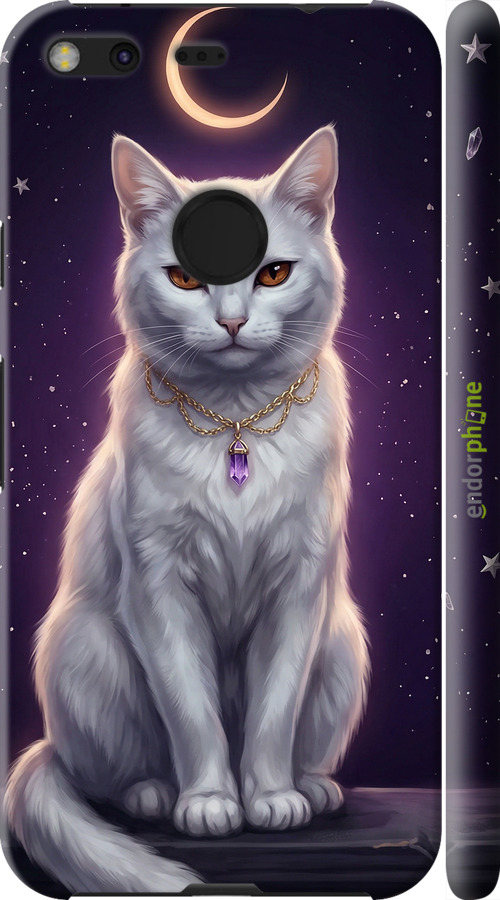 3D пластиковый матовый чехол Mystic White Cat Gothic Dark Purple Gold для Google Pixel XL - 6805m-401 изображение 